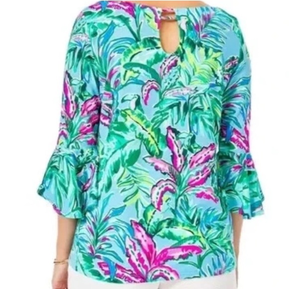 Lilly Pulitzer Fontaine Top Cotton 3/4 Sleeve Porto Blue In The Trees Size XXL - Picture 2 of 6
